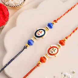 Myntra Elegant Homes Set Of 2 Stone-Studded & Beaded Rakhi With Greeting Card Gift Set-image-1