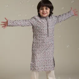 Manyavar Boys Ethnic Motifs Printed Mandarin Collar Straight Kurta with Trouser-picture-18