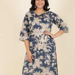 Aramya Floral Printed Keyhole Neck Regular Sleeves Pure Cotton Straight Kurta-picture-31