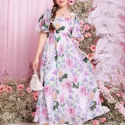 Miss & Chief Girls Floral Printed Fit & Flare Maxi Dress-10