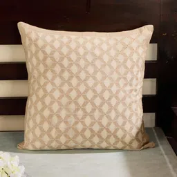 Fabindia Beige Aminari Geometric Printed Square Cotton Cushion Cover-3