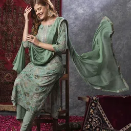 GoSriKi Women Floral Printed Regular Kurta with Palazzos & With Dupatta-5