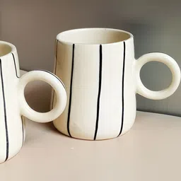 Lupaava White & Black Hand Painted Textured Ceramic Glossy of Mugs-32