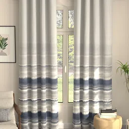 URBAN SPACE Coastal Tides Navy Blue & White 2 Pieces Printed Black Out Door Curtains-image-34