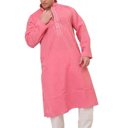 Exotic India Men Plain Kurta Pajama with Thread Embroidery-image-33