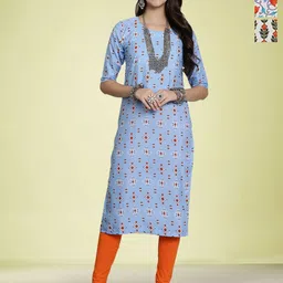 Moda Rapido Selection Of 3 Geometric Printed Round Neck Straight Kurtas-image-50