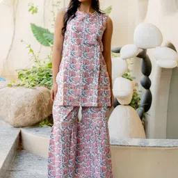KALINI Floral Printed Gotta Patti Sleeveless Straight Kurti with Sharara-image-94