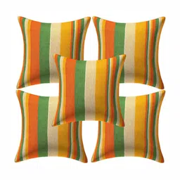 Creeva Yellow & Orange-Coloured 5 Pieces Striped Cotton Square Cushion Covers-5