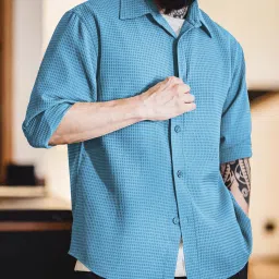 Men Regular Fit Self Design Spread Collar Casual Shirt-image-99