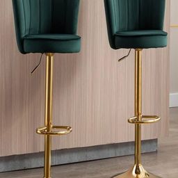 DOE BUCK Set of 2 Velvet Green with Gold Base Adjustable Shell Back Bar Chairs-image-90