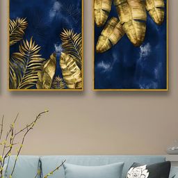 Myntra Elegant Homes Blue 2Pcs Leaves Landscape Diamond Floral & Botanical Canvas Wall Art-picture-30