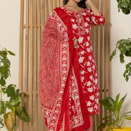 Krati Creations Women Floral Printed Regular Pure Cotton Kurta with Trousers & With Dupatta-picture-50