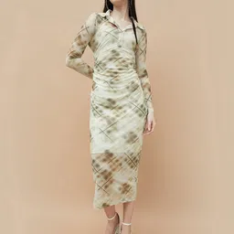 Ginger by Lifestyle Women Printed Shirt Collar Bodycon Midi Dress-image-37