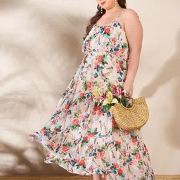 SASSAFRAS Curve Women Floral Print Maxi Dress-image-70