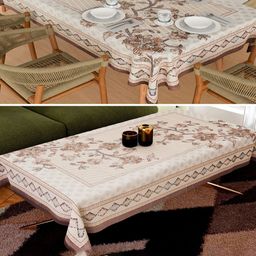 Myntra Elegant Homes Brown 2 Pieces Floral Embroidered 6-Seater Cotton Table Cover Set-56
