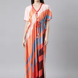 VEGAL Women Abstract Printed V-Neck Maxi Kaftan Nightdress-picture-11