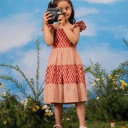 VASTRAMAY Girls Ethnic Motifs Printed Cotton Fit and Flare Dress-image-49