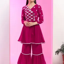 BAESD Girls Floral Embroidered Regular Kurta with Sharara-image-12