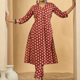 Indo Era Women Printed Pleated Pure Cotton Kurta with Trousers-image-81