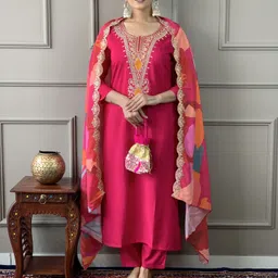Siya Fashion Thread Work Straight Kurta with Trousers and Dupatta-15