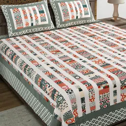 Myntra Elegant Homes White Printed Cotton 144 TC King Bedsheet Set 2.18 m x 2.64 m-image-76
