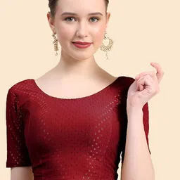 SHREEJI DESIGNER Woven Design Round Neck Ready Made Stretchable Saree Blouse-picture-5