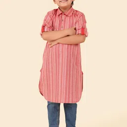 Fabindia Boys Striped Roll-Up Sleeves Cotton Pathani Kurta-42