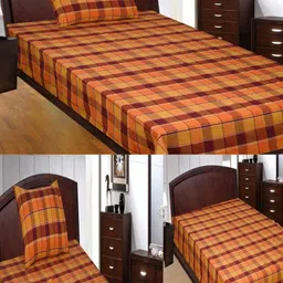 NewLadiesZone Orange & Maroon 210 TC Single Bedsheet with 1 Pillow Covers-39