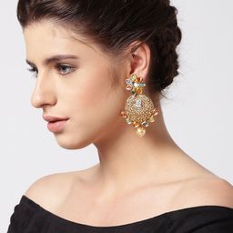 Anouk Gold-Plated Kundan Studded Contemporary Drop Earrings-68