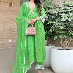 DIVASTRI Women Ethnic Motifs Embroidered Regular Thread Work Kurta with Palazzos & With Dupatta-image-58