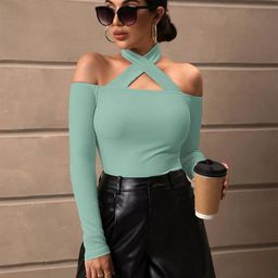 Sugathari Women Solid Ribbed Halter Neck Top-image-99