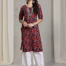 7Threads Women Ethnic Motifs Printed Thread Work Floral Crepe Kurta-image-81