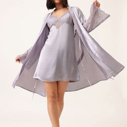 Clovia Women V-Neck Nightdress with Robe-image-89