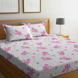 Myntra Elegant Homes White Printed Cotton 300 TC Fitted King Bedsheet Set-250 cm x 225 cm-picture-14