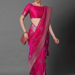 all about you Women Paisley Woven Design Zari Silk Blend Banarasi Saree-32