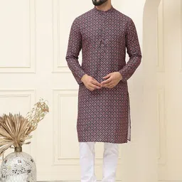 SOJANYA Men Printed Regular Pure Cotton Kurta with Churidar-picture-3