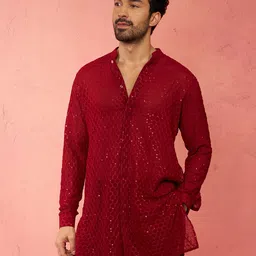 VASTRAMAY Men Geometric Embroidered Sequinned Georgette Kurta-picture-24