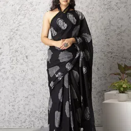 Craft Musium Paisley Pure Cotton Bagru Saree-image-53
