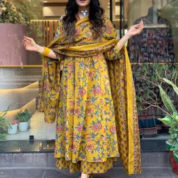GoSriKi Floral Printed Anarkali Kurta With Palazzos & Dupatta image 3