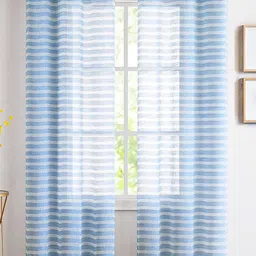 URBAN SPACE Blue 2 Pieces Striped Sheer Door Curtain-image-90
