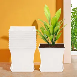 Kuber Industries White 10 Pieces Premium Flower Pots for Garden with Bottom Plates-14