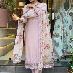 KAUTIK FABRICS Women Embroidered Work Chanderi Silk Kurta with Trousers & With Dupatta-43