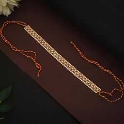 flying beads Women Red & White Gold-Plated Pearls Studded Brass Matha Patti Head Jewellery-image-28