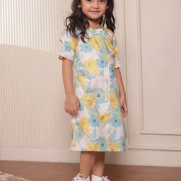 Stuffie Land Floral Printed Round Neck A-Line Midi Dress-image-46