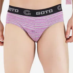 GOTO Pack Of 2 Striped Basic Briefs COTTON BLEND STRIP OUT EL Purple Red-53