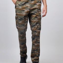 HAUWER Men Camouflage Printed Cotton Relaxed Fit Cargos Trousers-image-37
