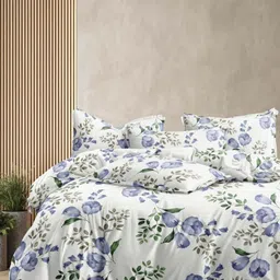 CHICERY White & Blue Floral AC Room 200 GSM Reversible Double Bed Comforter-image-47