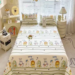 JC HOME White & Green Graphic 220 TC Single Bedsheet with 1 Pillow Covers-image-43