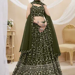 ETHNIC PLUS Embellished Sequinned Semi-Stitched Lehenga & Unstitched Blouse With Dupatta-image-90