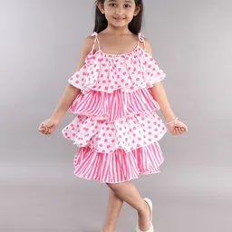 Pink Chick Polka Dot Striped Layered A-Line Dress-image-54